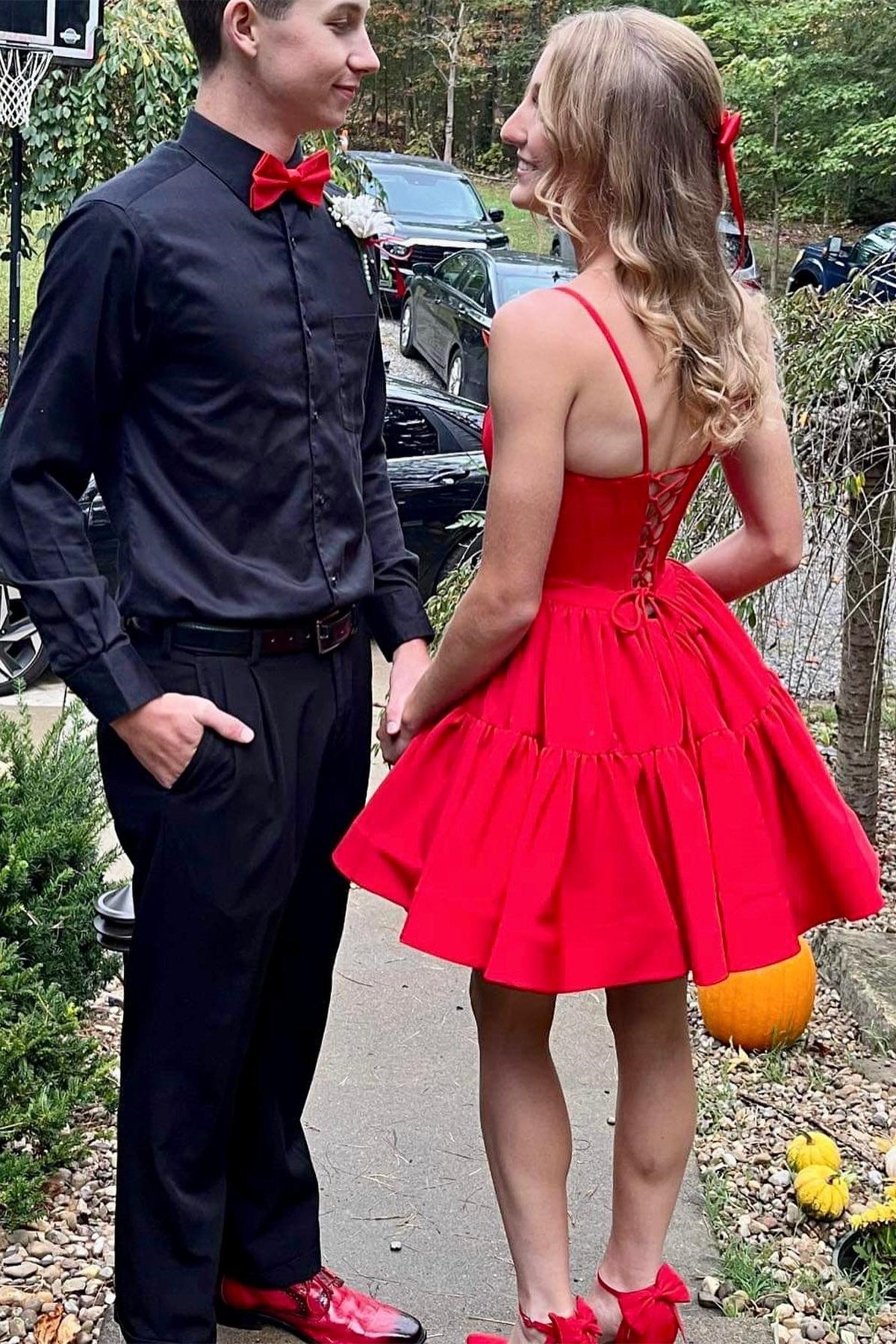 A-Line Satin Short Homecoming Dress with Corset Back