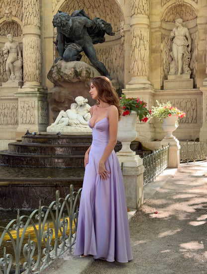 Satin Bustier Maxi Dress with Spaghetti Straps