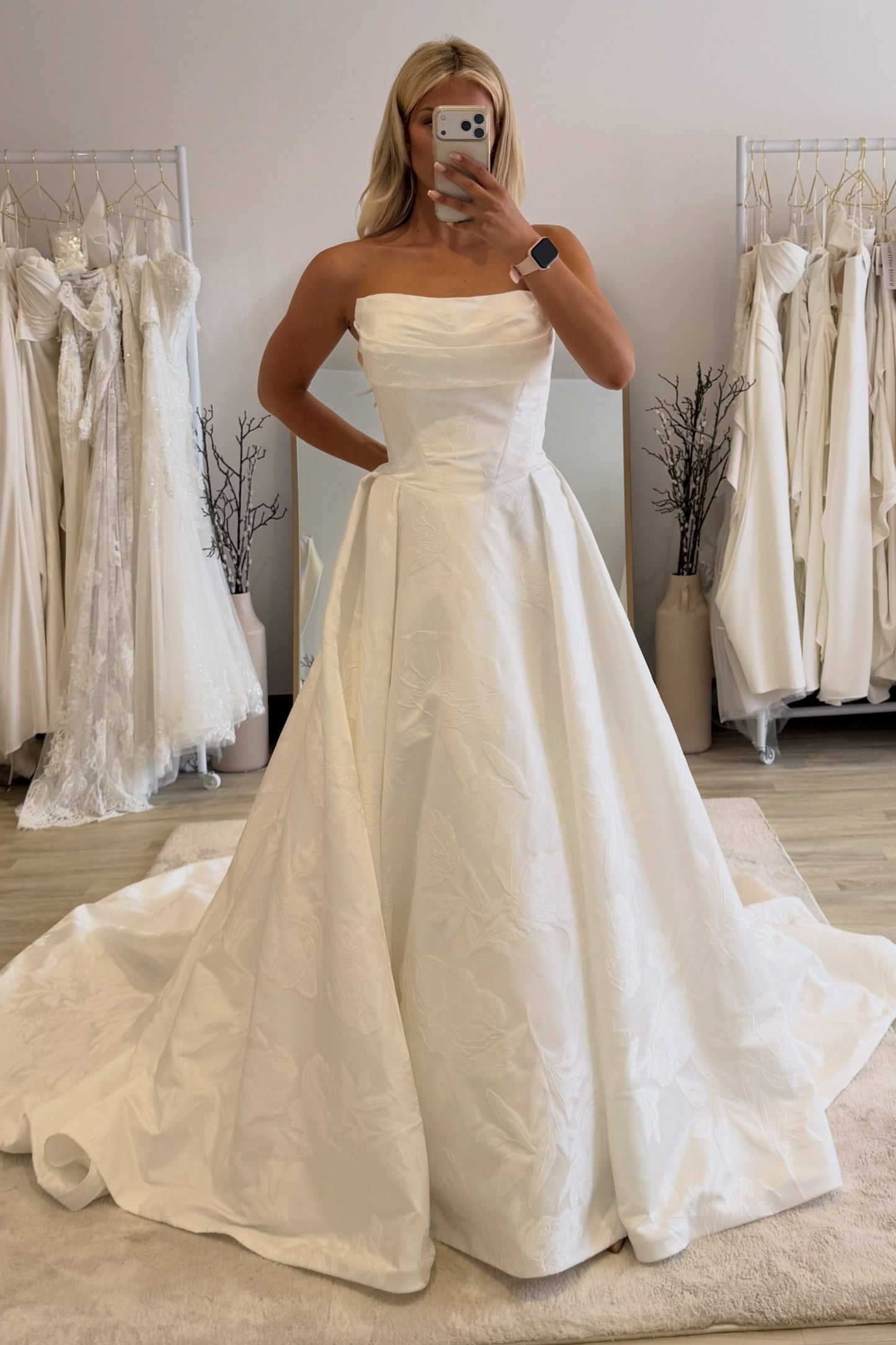 Strapless Floral Jacquard Ball Gown Wedding Dress