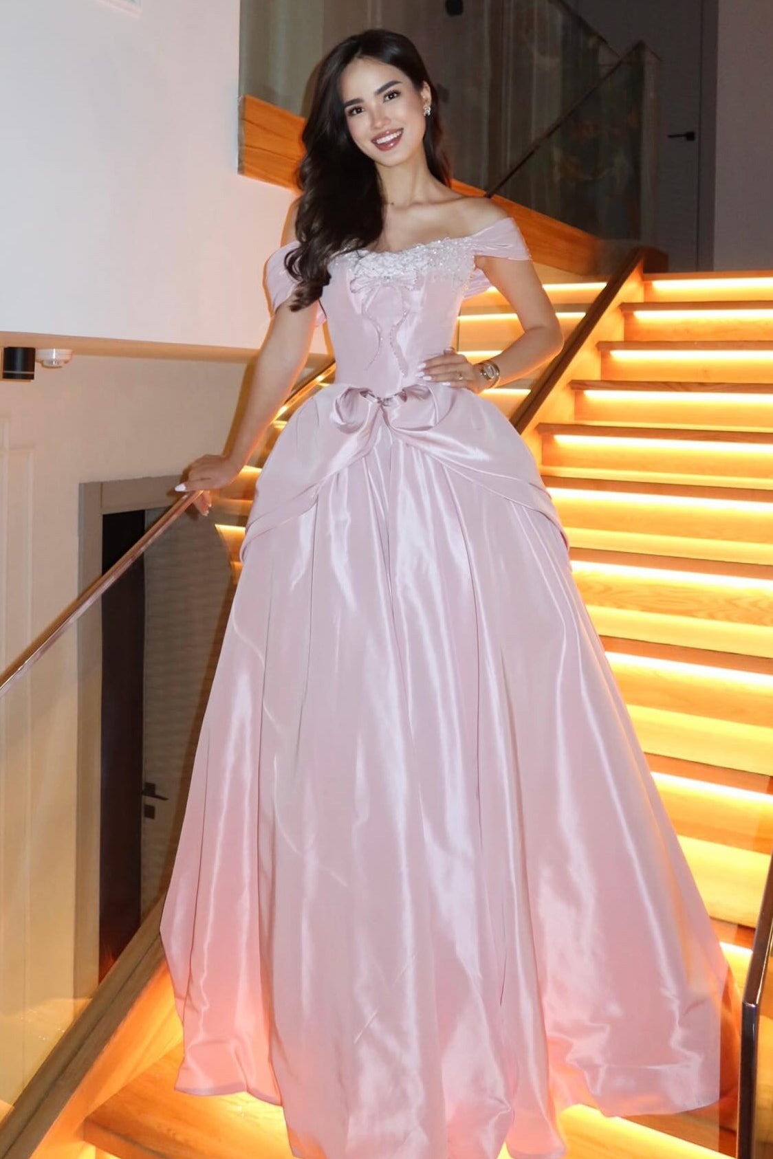 Off-the-Shoulder Satin Ball Gown Evening Dress