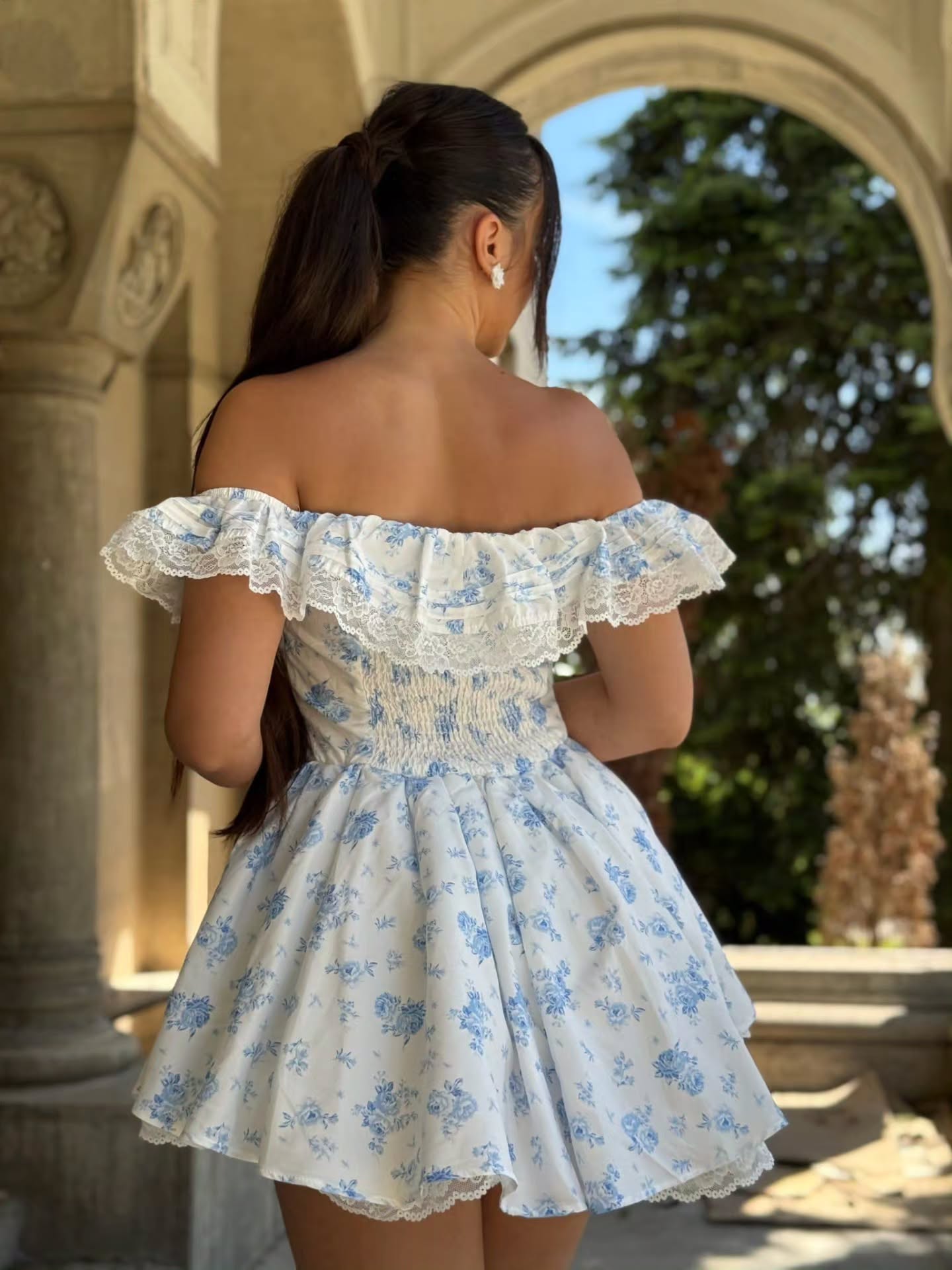 Off-the-Shoulder Floral Ruffle Mini Dress
