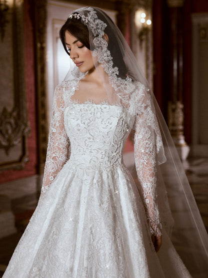 Long Sleeve Lace Ball Gown Wedding Dress