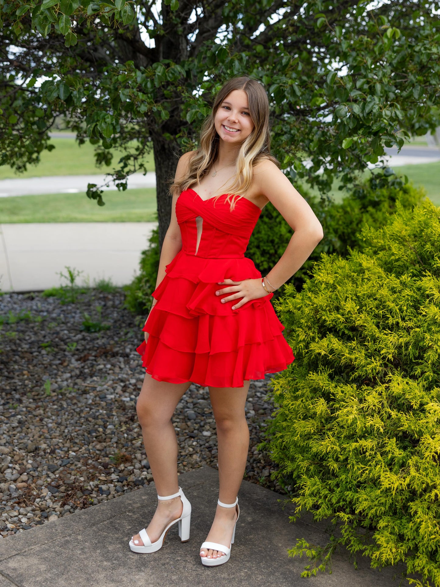 Strapless Sweetheart Tiered Ruffle Mini Dress