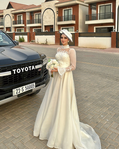 A-Line Illusion High Neck Lace Wedding Dress