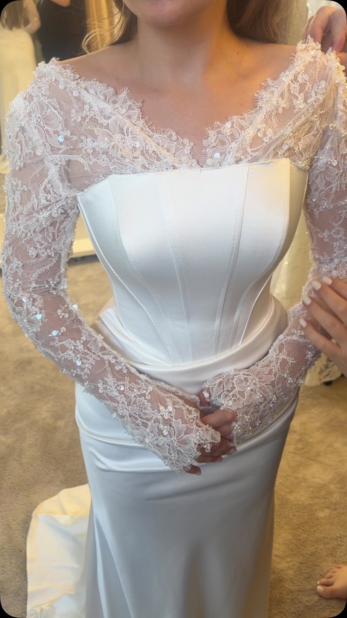 Corset Satin Wedding Dress with Beaded Lace