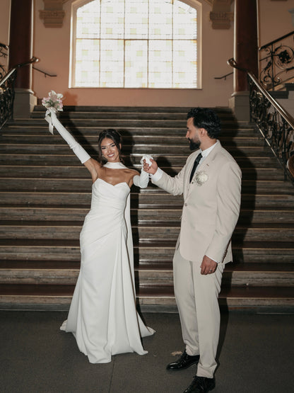 Strapless Wedding Dress with Trailing Neck Drape