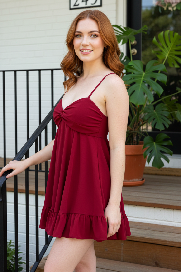 Sweetheart Chiffon Tie-Back Mini Dress