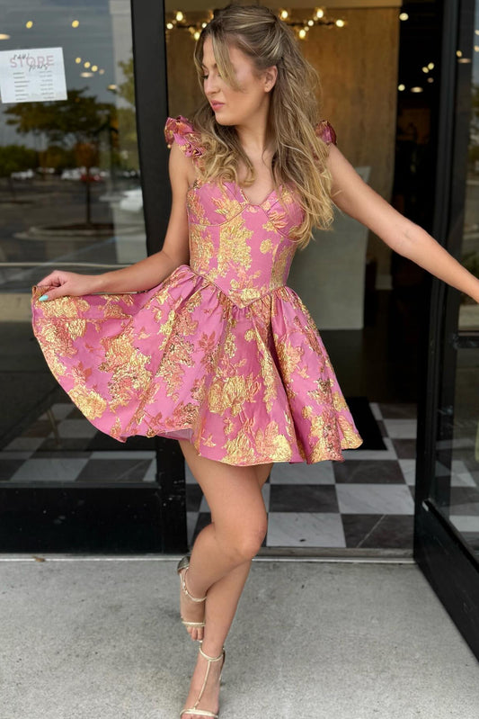 Floral Jacquard A-Line Homecoming Dress