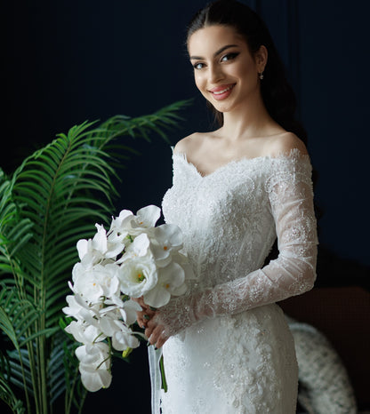 Off-the-Shoulder Lace Mermaid Wedding Dress