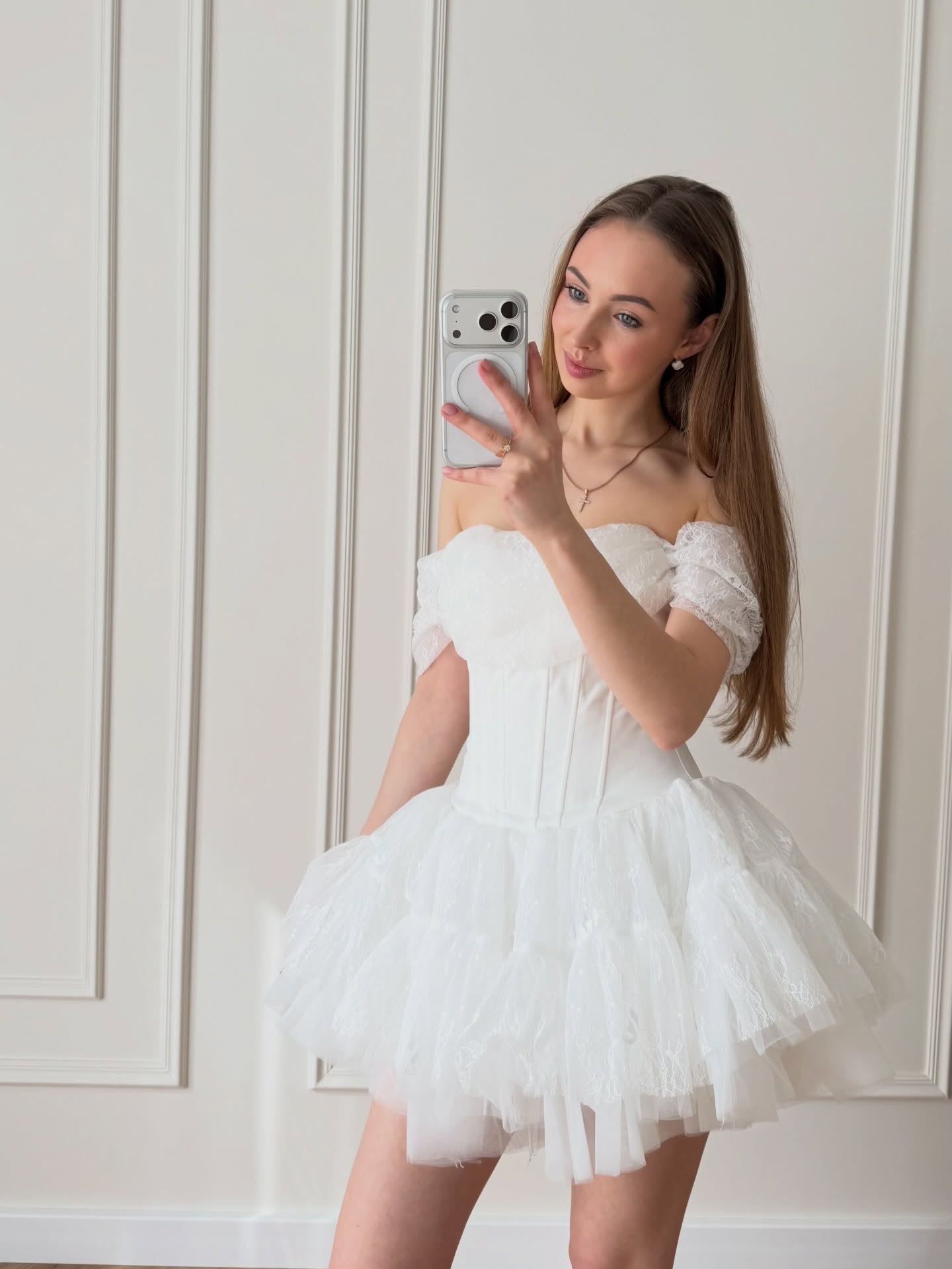 Off-the-Shoulder Corset Tiered Tulle Mini Dress