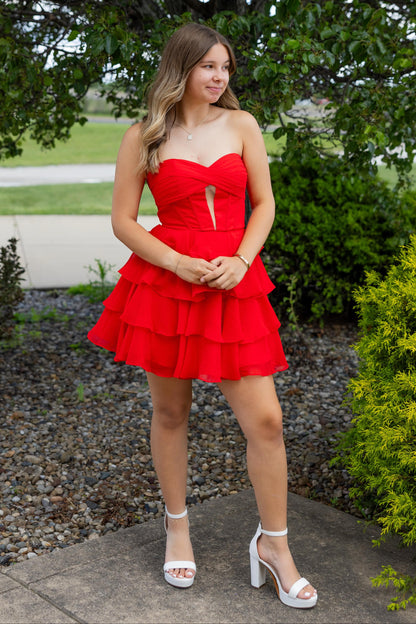 Strapless Sweetheart Tiered Ruffle Mini Dress