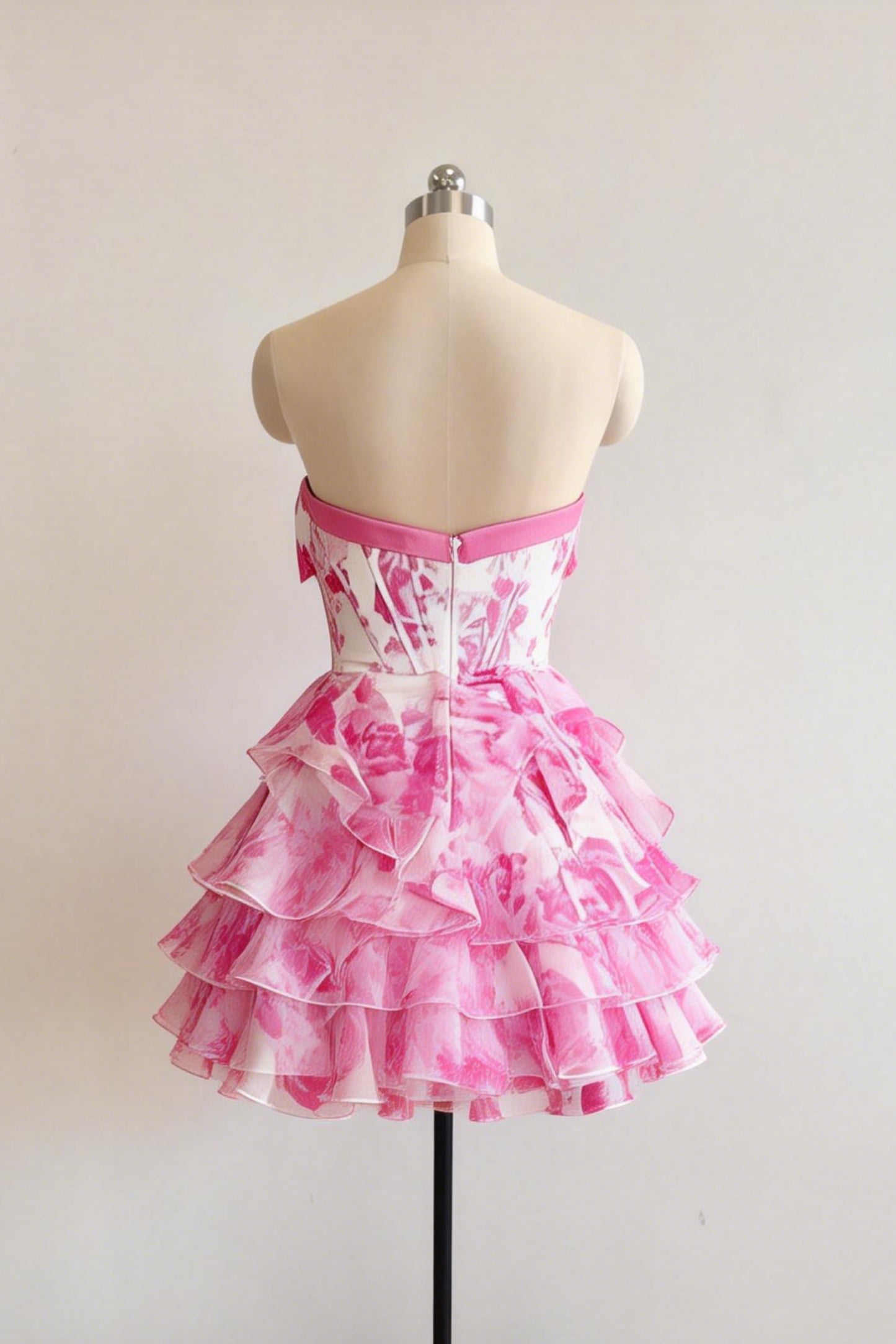 Floral Strapless Corset Tiered Ruffle Mini Dress