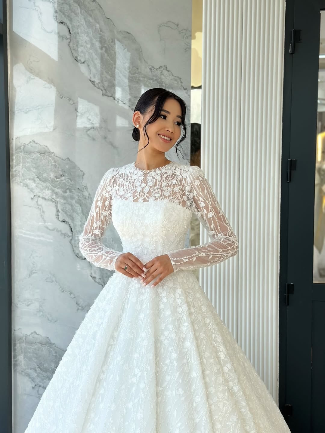 Illusion Long Sleeve Ball Gown Wedding Dress
