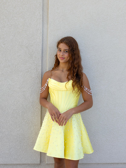 Sweetheart Corset Pearl-Beaded Mini Dress