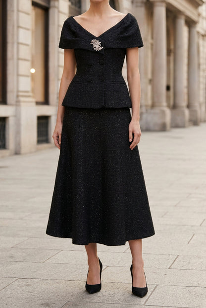 Tweed Peplum Jacket and A-Line Midi Skirt Set