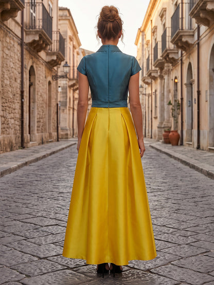 Elegant Wrap-Over A-Line Maxi Dress Set