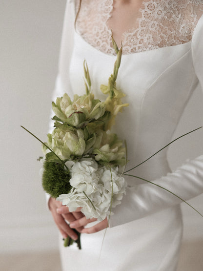 Long Sleeve Mermaid Wedding Dress with Lace Inset