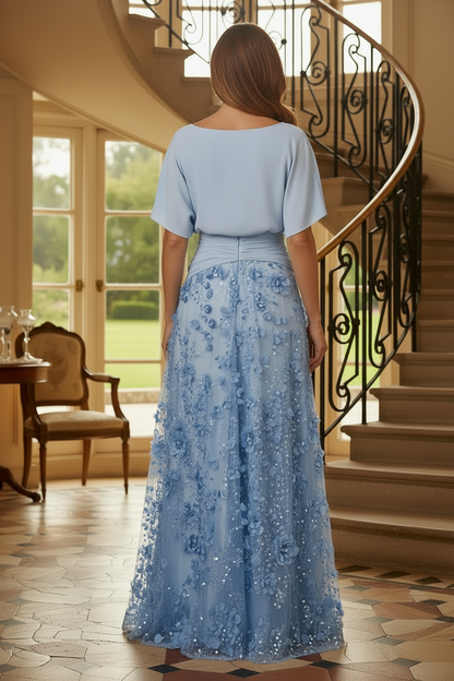 A-Line Chiffon Gown with 3D Floral Skirt