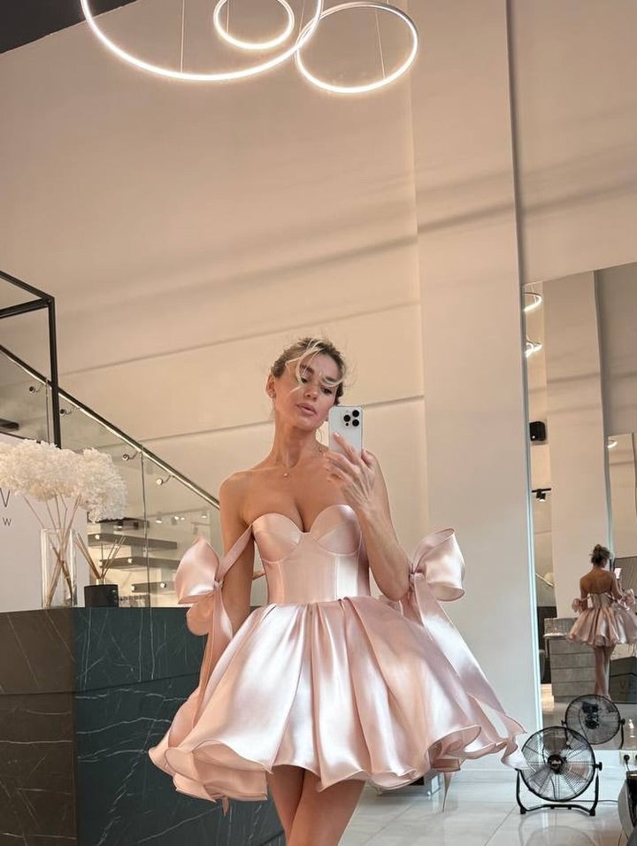 Sweetheart Corset Satin Mini Dress with Bows