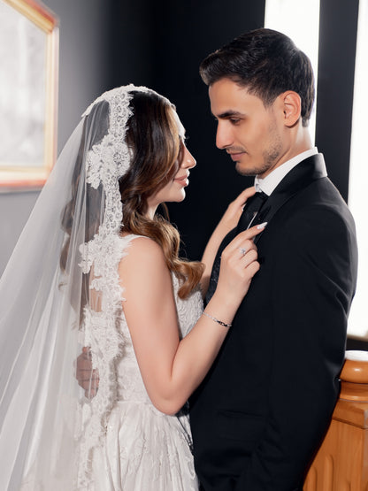 Square Neck Lace A-Line Wedding Dress