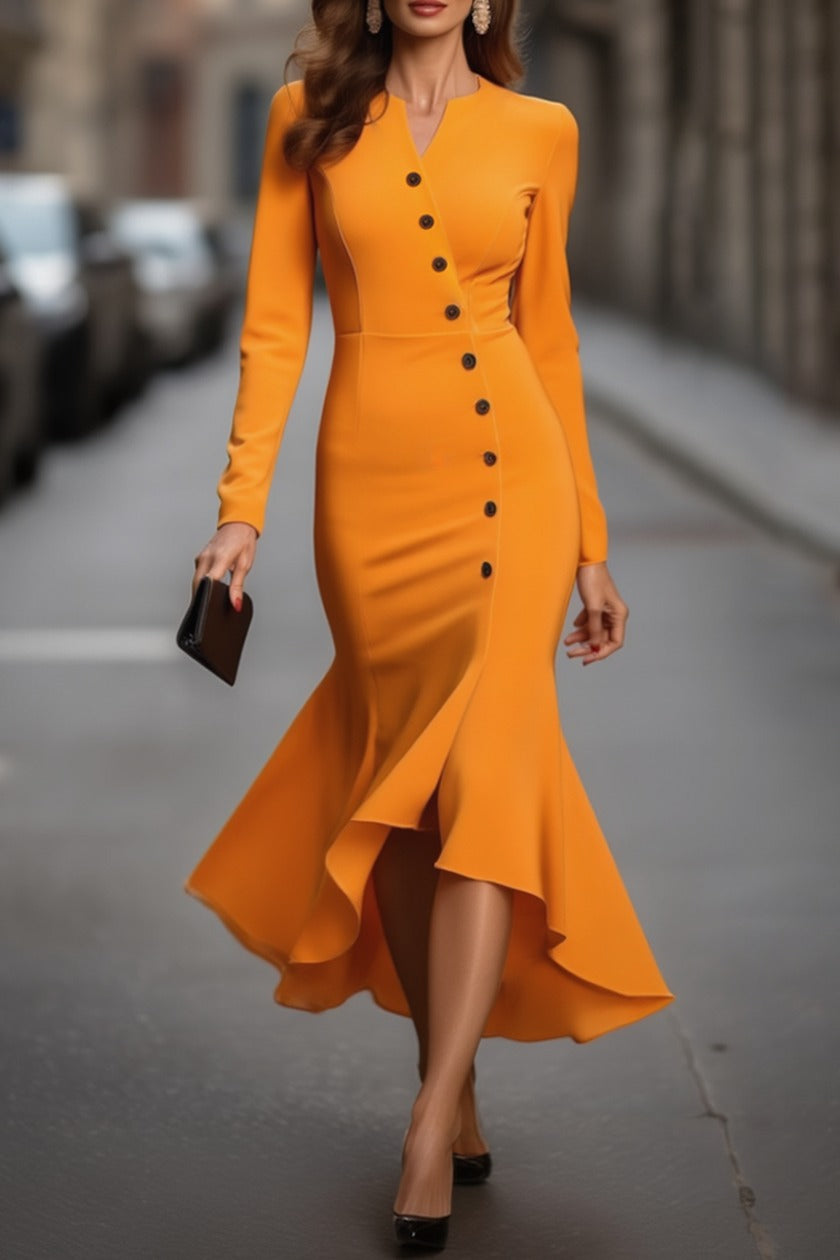 Asymmetrical Button Mermaid Dress with Slit