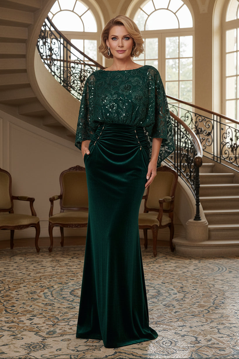 Velvet Capelet Evening Gown with Pockets