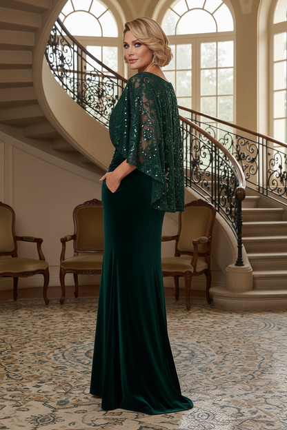 Velvet Capelet Evening Gown with Pockets