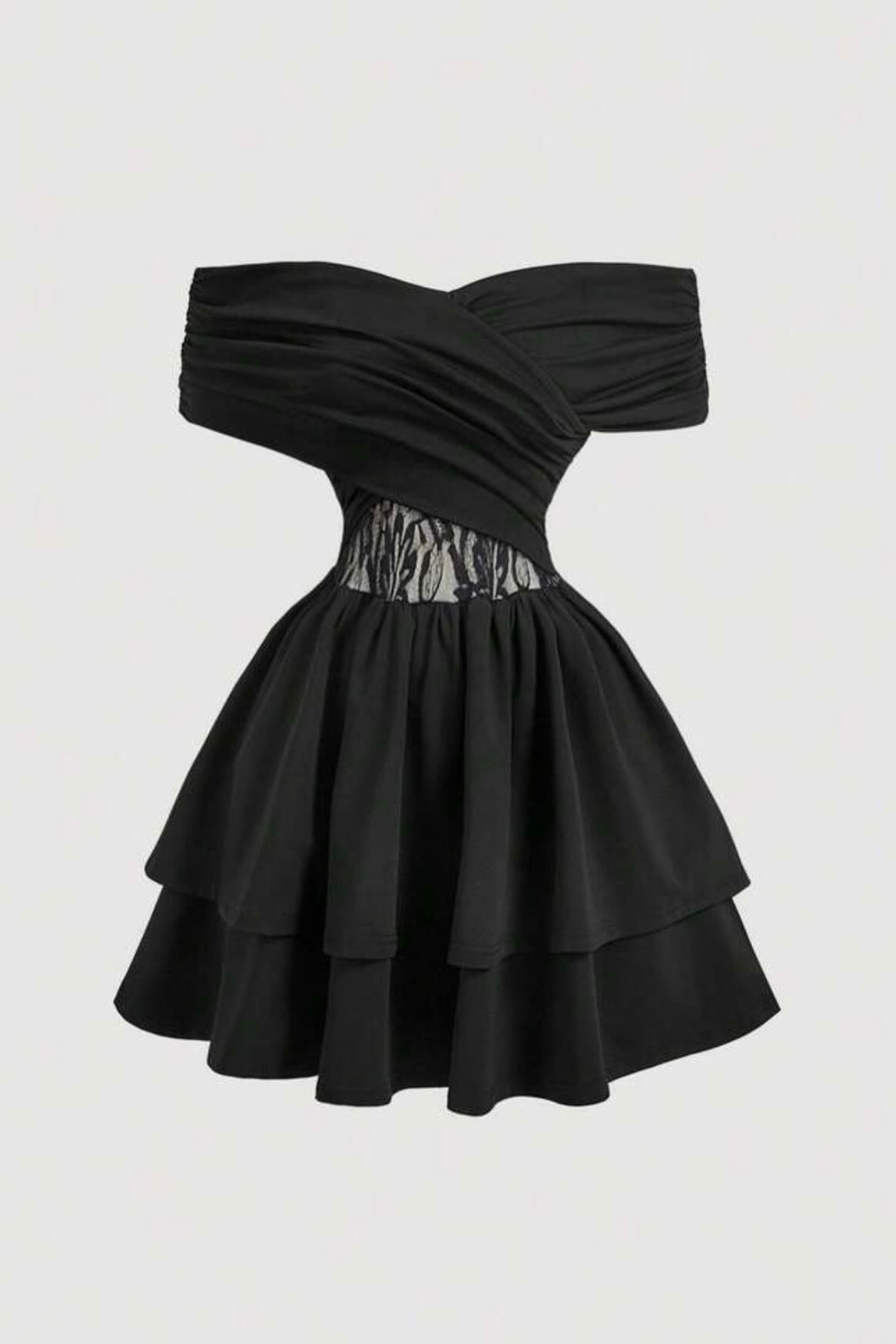 Off-the-Shoulder Ruched Tiered Mini Dress