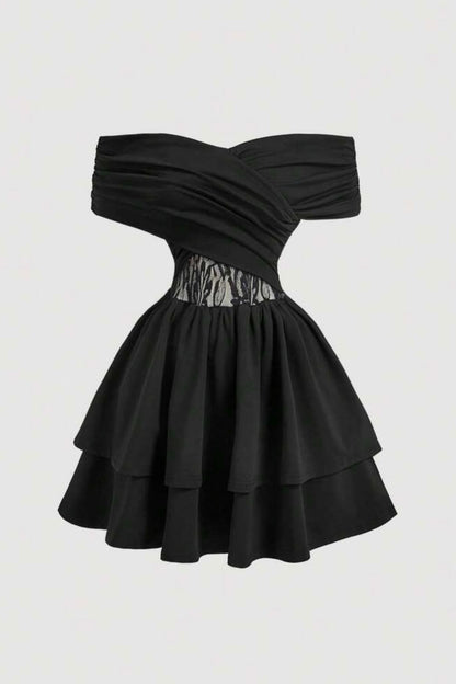 Off-the-Shoulder Ruched Tiered Mini Dress