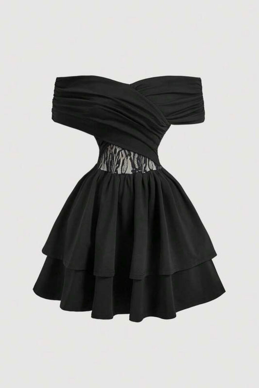 Off-the-Shoulder Ruched Tiered Mini Dress