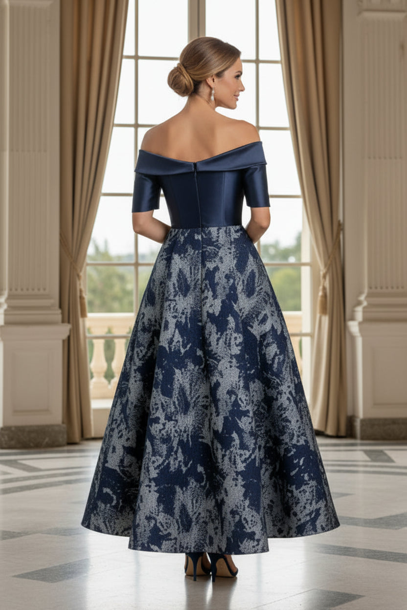 Off-the-Shoulder Jacquard A-Line Evening Dress