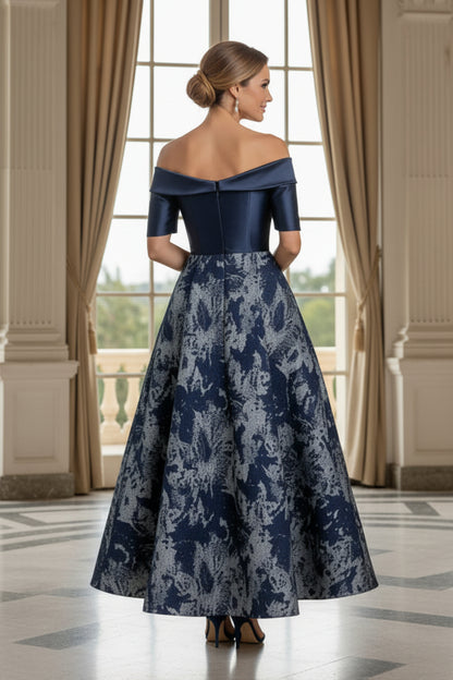 Off-the-Shoulder Jacquard A-Line Evening Dress