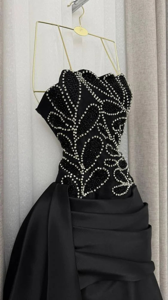 Strapless Beaded Satin Mermaid Evening Gown