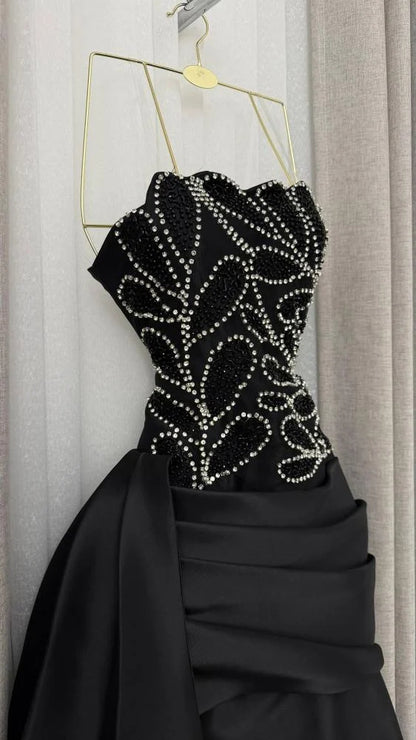 Strapless Beaded Satin Mermaid Evening Gown