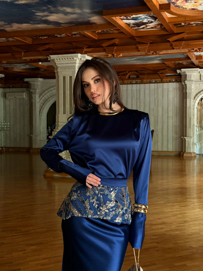 Long Sleeve Maxi Dress with Embellished Waist Detail
