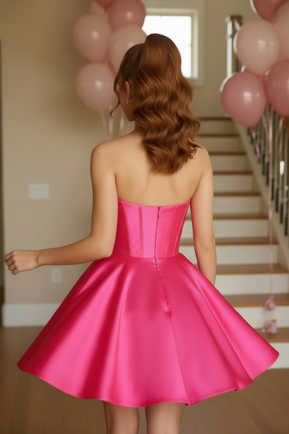 Strapless Satin Corset Mini Dress with Pearl Bow