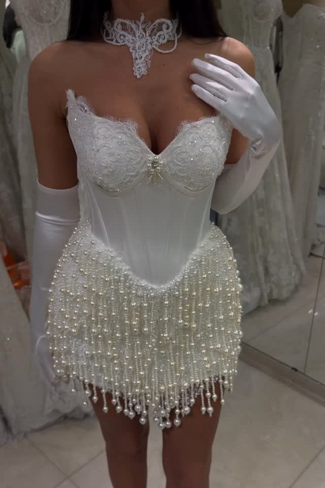 Pearl Fringe Corset Mini Dress