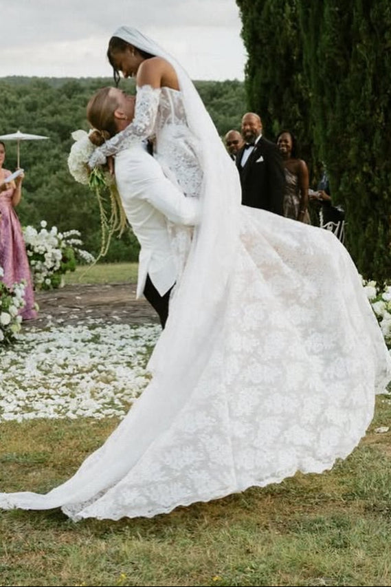 Floral Lace Long Sleeve A-Line Wedding Dress