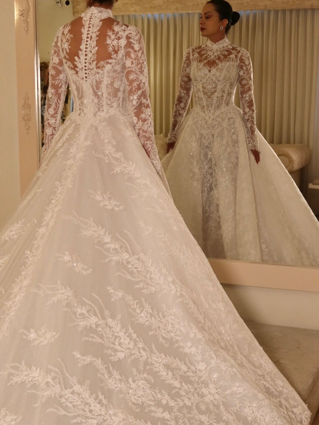 High Neck Lace Ball Gown Wedding Dress