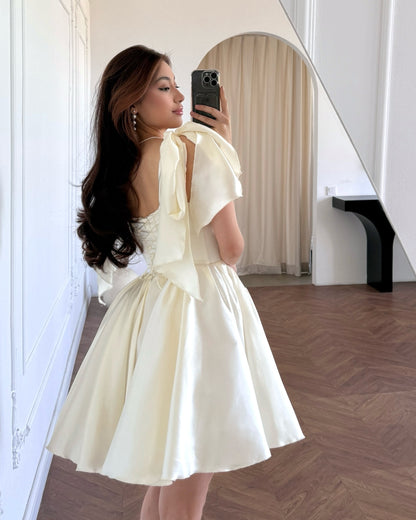 Satin Corset Mini Dress with Shoulder Bows