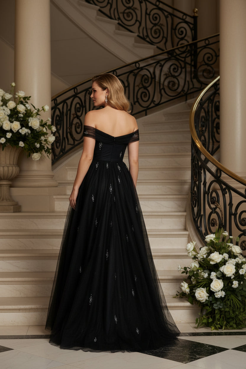 Off-the-Shoulder Tulle A-Line Evening Gown