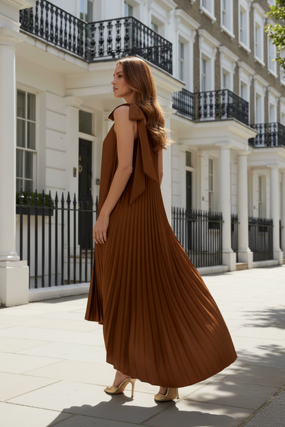 One Shoulder Pleated High-Low Satin Gown