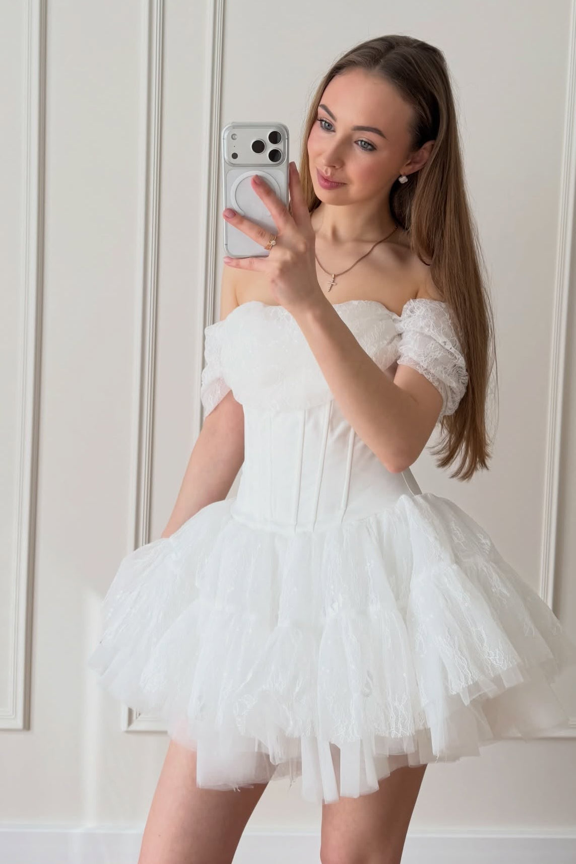 Off-the-Shoulder Corset Tiered Ruffle Mini Dress