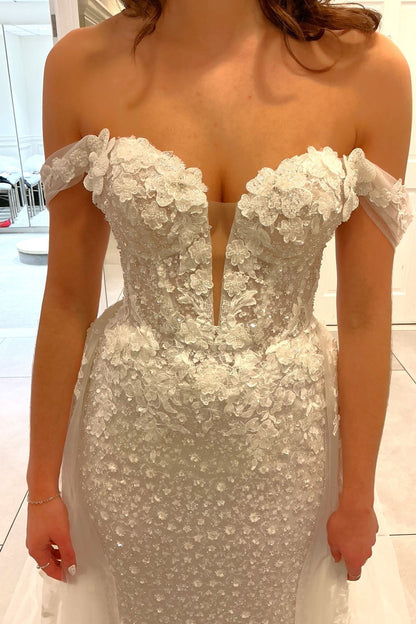 3D Floral Applique Fit and Flare Wedding Gown