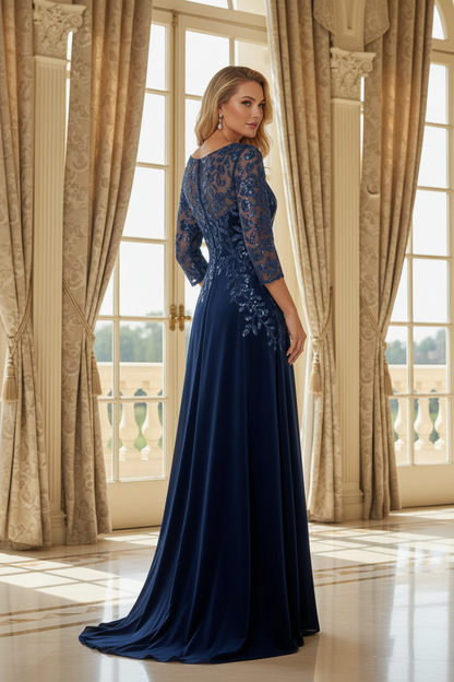 Sequin Leaf Illusion Bodice Velvet Evening Gown