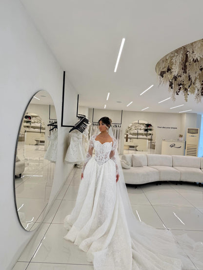 Lace Ball Gown Wedding Dress with Long Sleeves