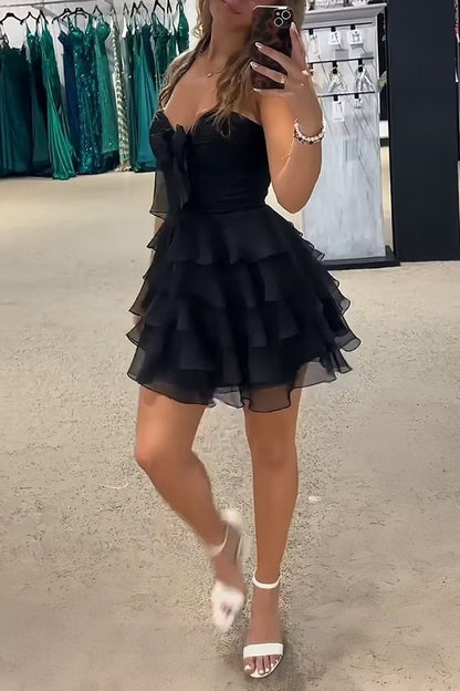 Strapless Sweetheart Tiered Ruffle Mini Dress