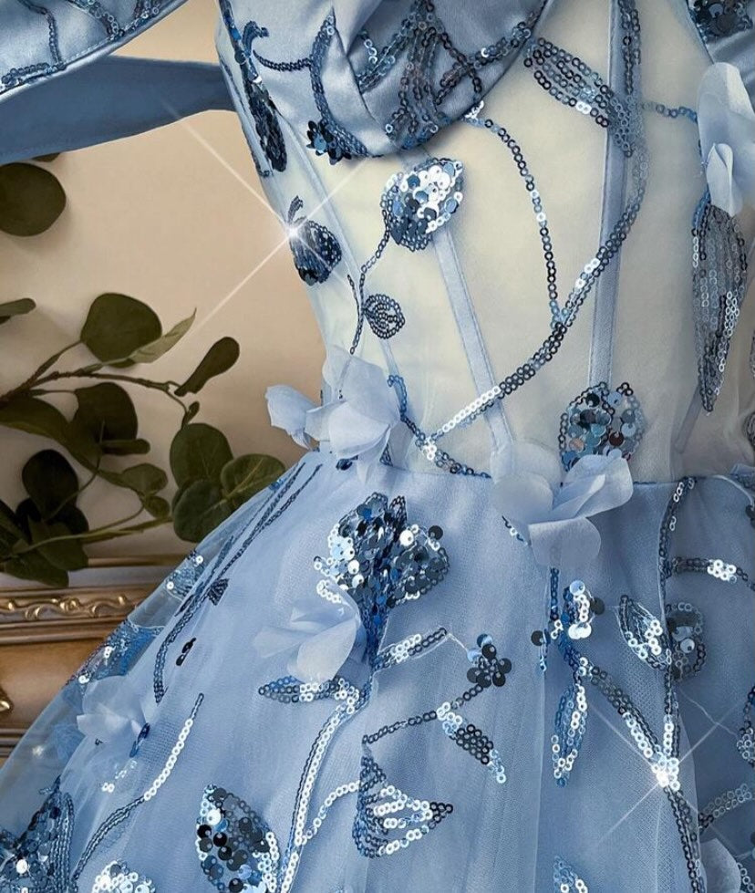 Off-the-Shoulder 3D Floral Corset Homecoming Dress