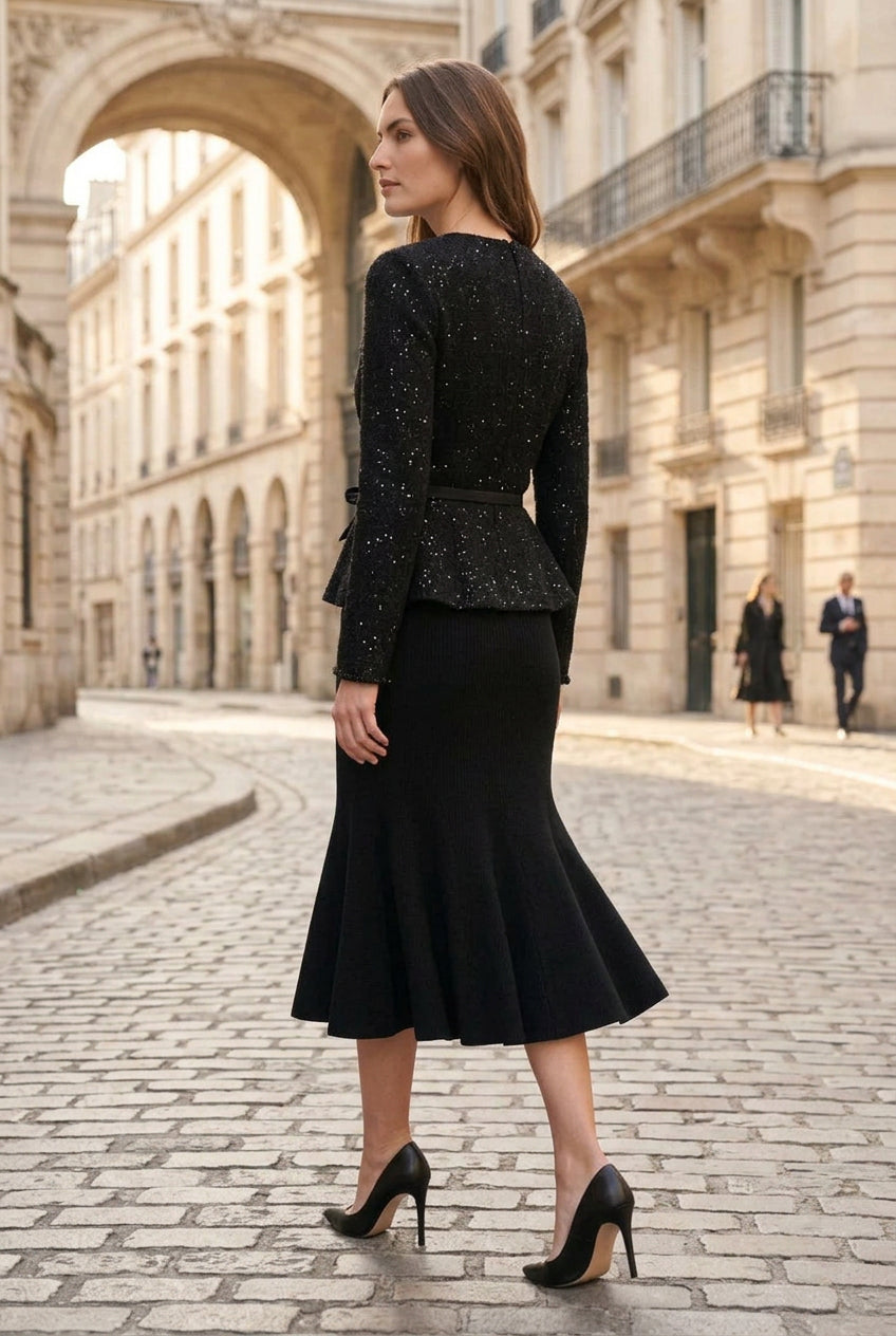 Peplum Jacket and Fluted Midi Skirt Two-Piece Set