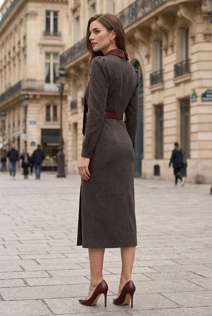 Long Sleeve Midi Dress with Asymmetric Buttons